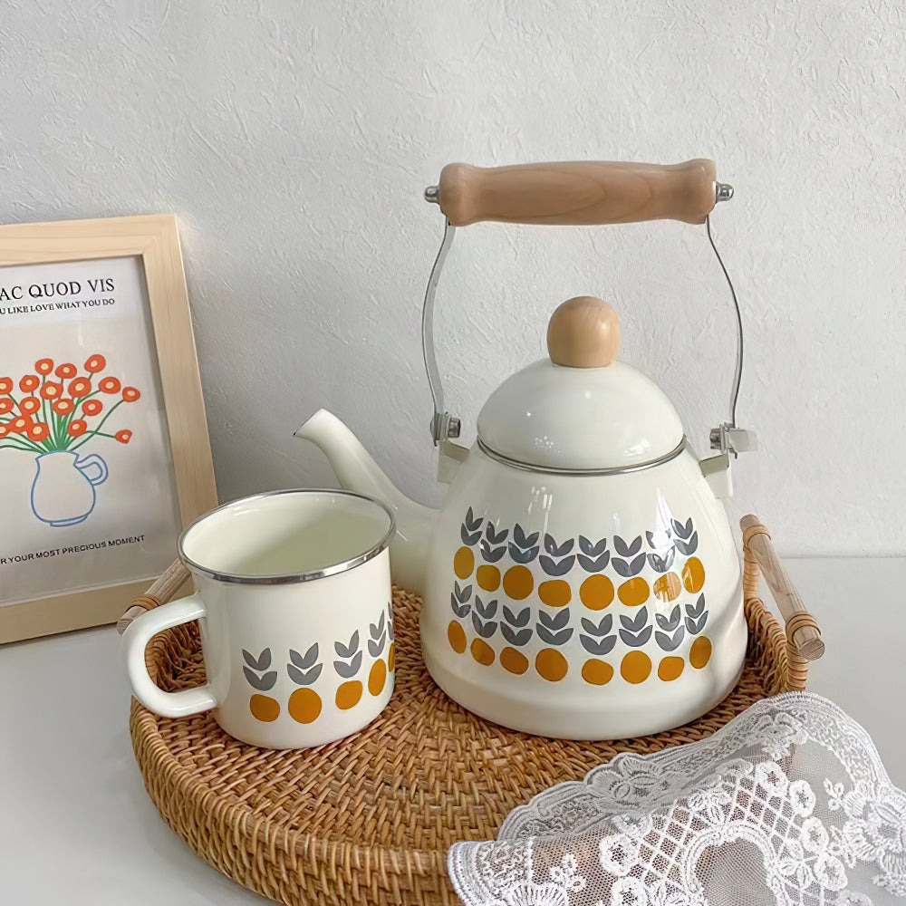 Lyellfe 2.6 Quart Enamel Tea Kettle Stovetop, Vintage Anti Rust Teapot  Enameled Teakettle with Porcelain Cool Handle, Hot Water Kettle, Retro  Decor